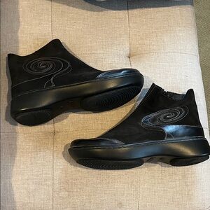 Naot Black Ankle Booties with Swirl Design
